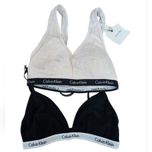 Calvin Klein Logo Black and Cream Casual Bra Bundle Lot Of 2 NEW Womens Small